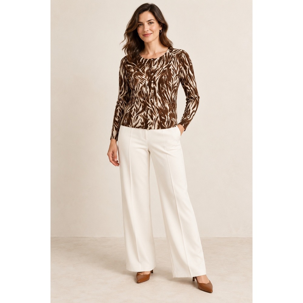 Talbots Brown Zebra Print Cardigan Sweater Large Minimalist Old Money Boho